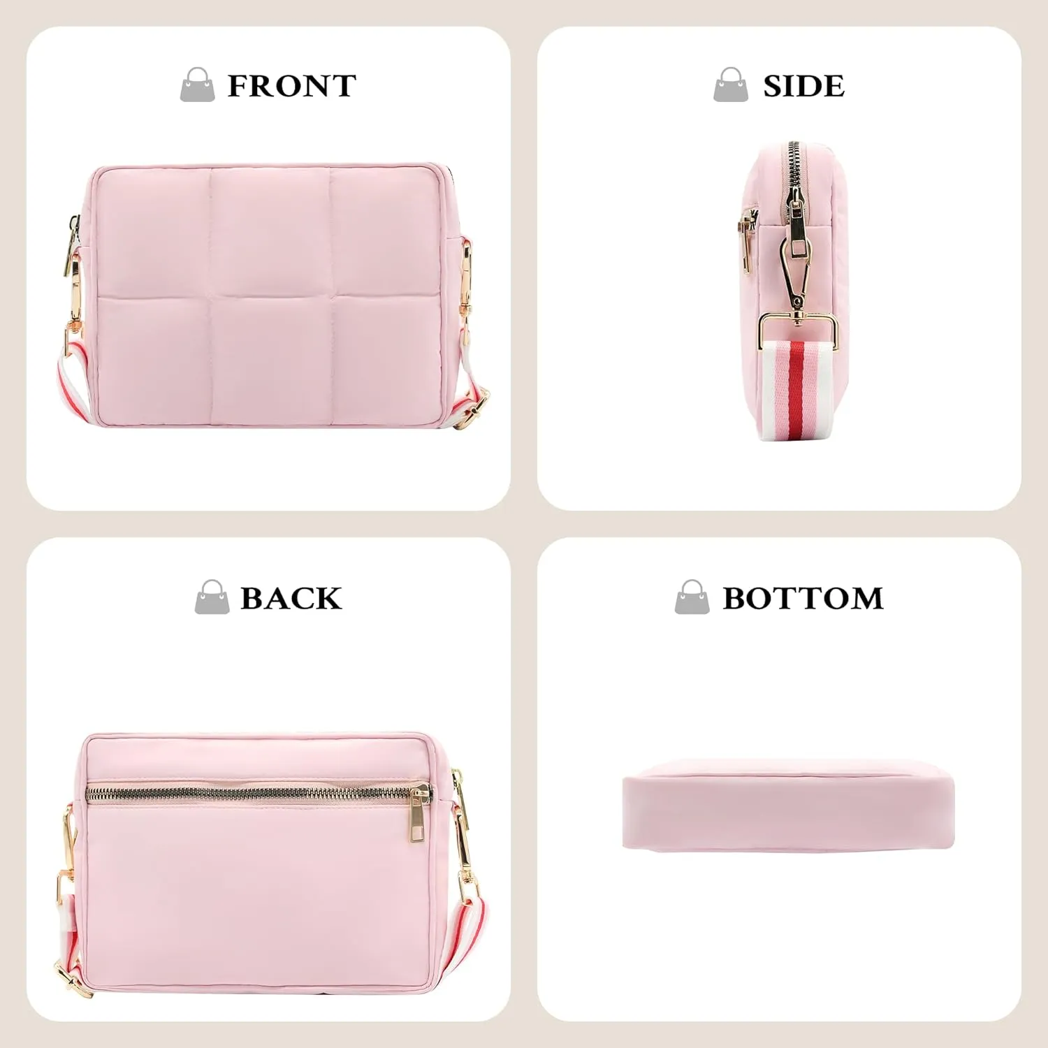 NAARIIAN Crossbody Bags for Women Small Puffy Quilted Purses Shoulder Handbags Adjustable strap Cute Everyday Bag
