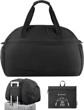 Navaris Travel Bag - Weekend Foldable Holdall - Airline Cabin & Underseat Luggage - Durable & Lightweight - Large Duffle Bags with Pockets & Adjustable Strap - 55L Capacity, Black