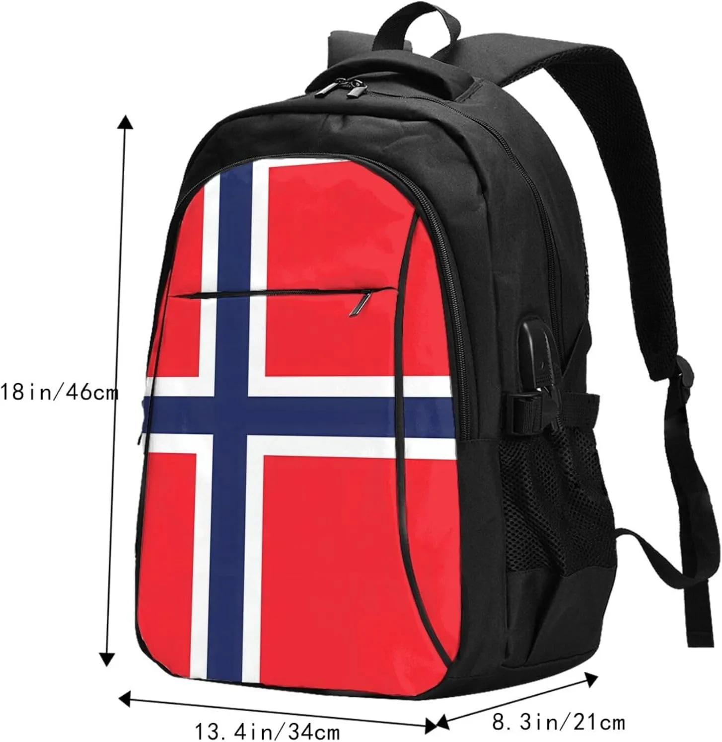Norway Norwegian Flag Business Laptop Backpack Travel Backpacks Outdoor Rucksack Large Bag Daypack with USB Charging Port Multi-Pocket for Hiking Camping