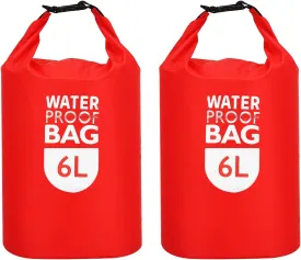 PATIKIL 6L Waterproof Dry Bags, 2 Pack Portable Dry Sack Roll Top Bag Lightweight Dry Storage Bag for Gym Kayaking Hiking Swimming Camping, Red