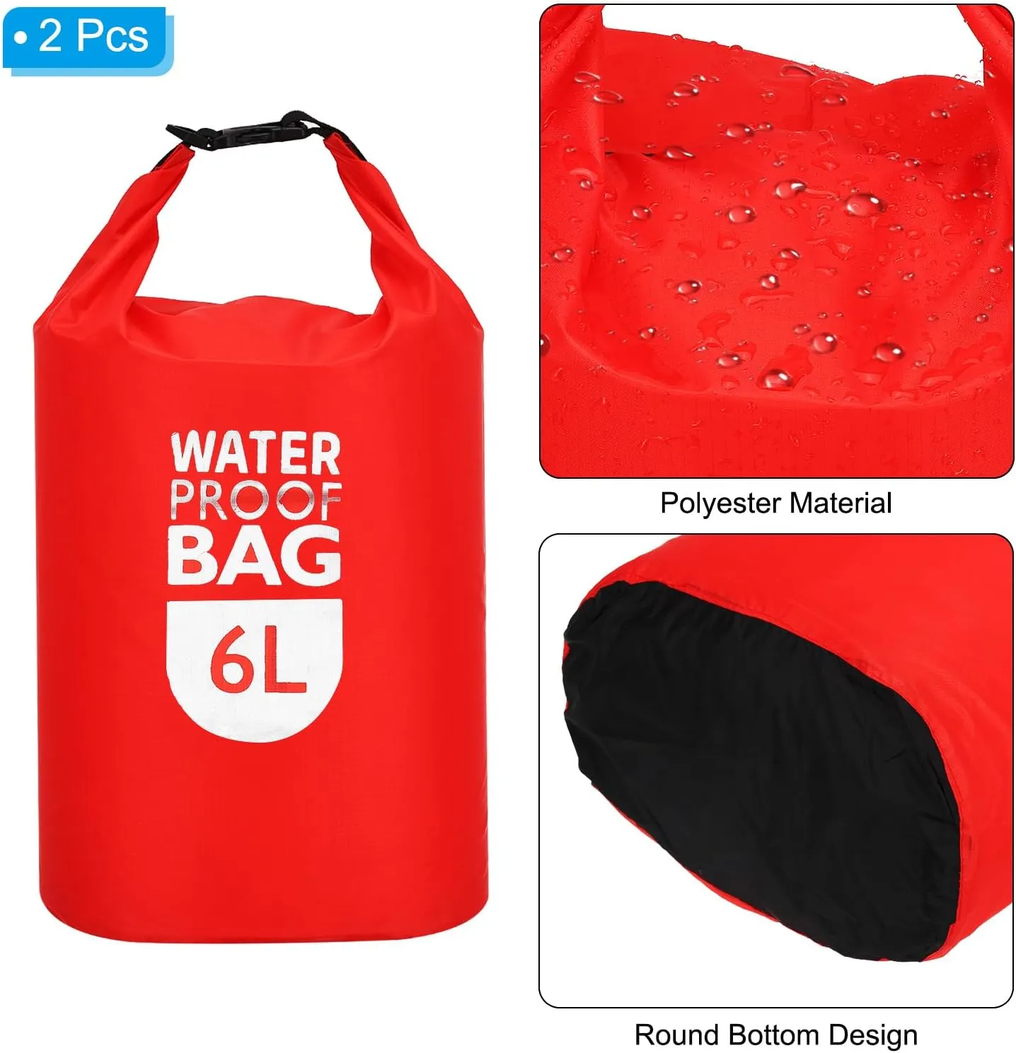 PATIKIL 6L Waterproof Dry Bags, 2 Pack Portable Dry Sack Roll Top Bag Lightweight Dry Storage Bag for Gym Kayaking Hiking Swimming Camping, Red