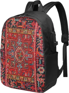 Persian Rug Design Usb Travel Laptop Backpack  Durable Polyester Backbag With Charging Port & Headphone Jack