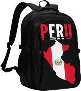 Peruvian Peru Flag Business Laptop Backpack Travel Backpacks Outdoor Rucksack Large Bag Daypack with USB Charging Port Multi-Pocket for Hiking Camping