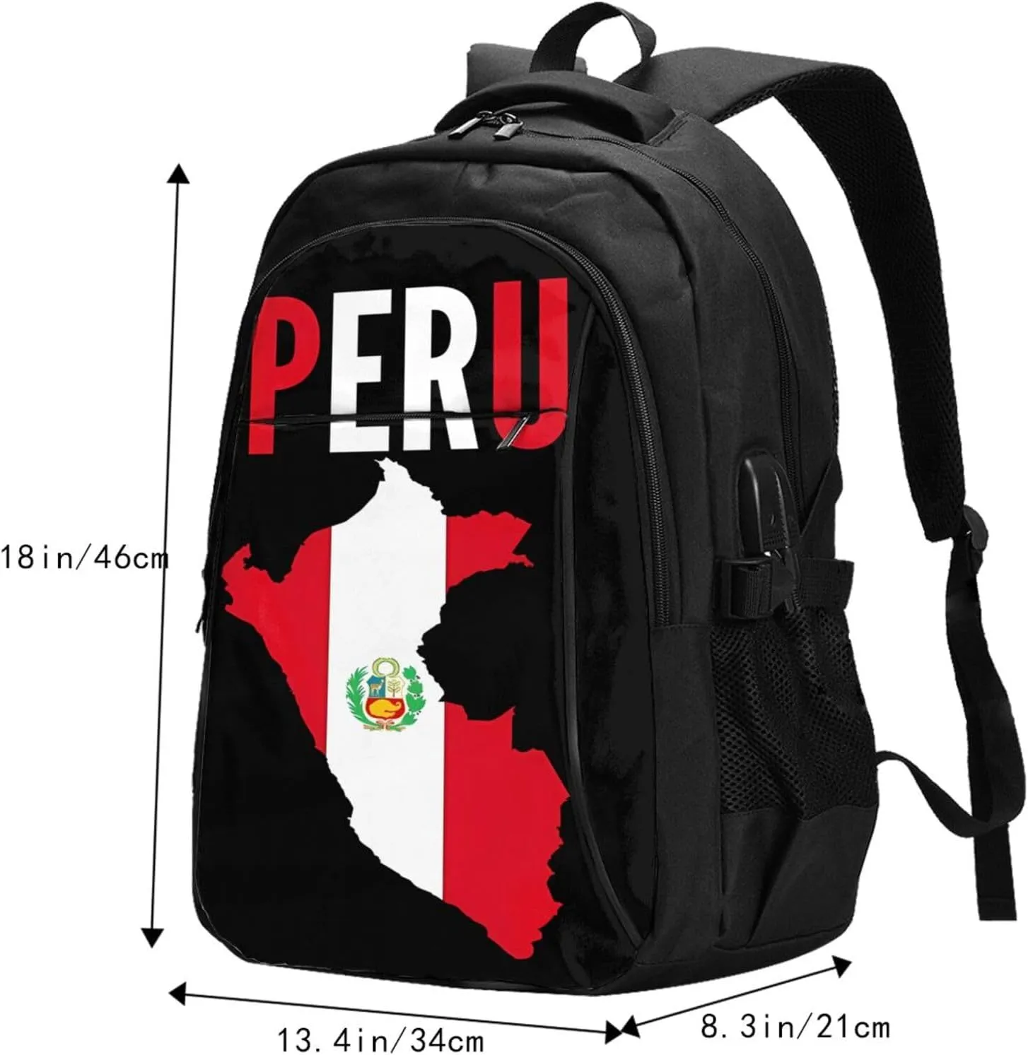 Peruvian Peru Flag Business Laptop Backpack Travel Backpacks Outdoor Rucksack Large Bag Daypack with USB Charging Port Multi-Pocket for Hiking Camping