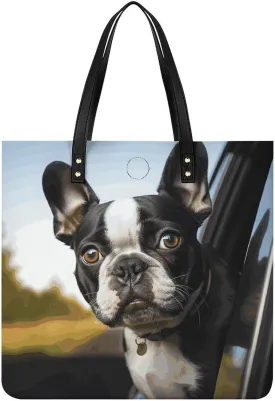 Puppy Dog Boston Terrier Large Leather Handbags Women Fashion Handbag Multifunctional Travel Bag It Is A Great Gift for Mothers, Teachers, Friends, Bridesmaids