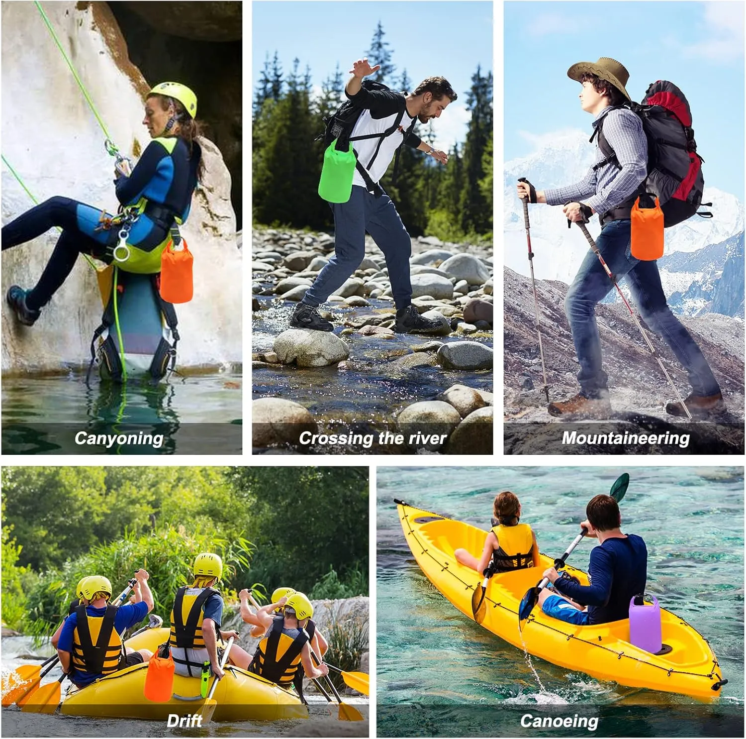 R2Depot Waterproof Dry Bag, 5L/10L/20L/40L/70L Dry Storage Bag for Kayaking, Gym, Hiking, Swimming (Orange, 20L)
