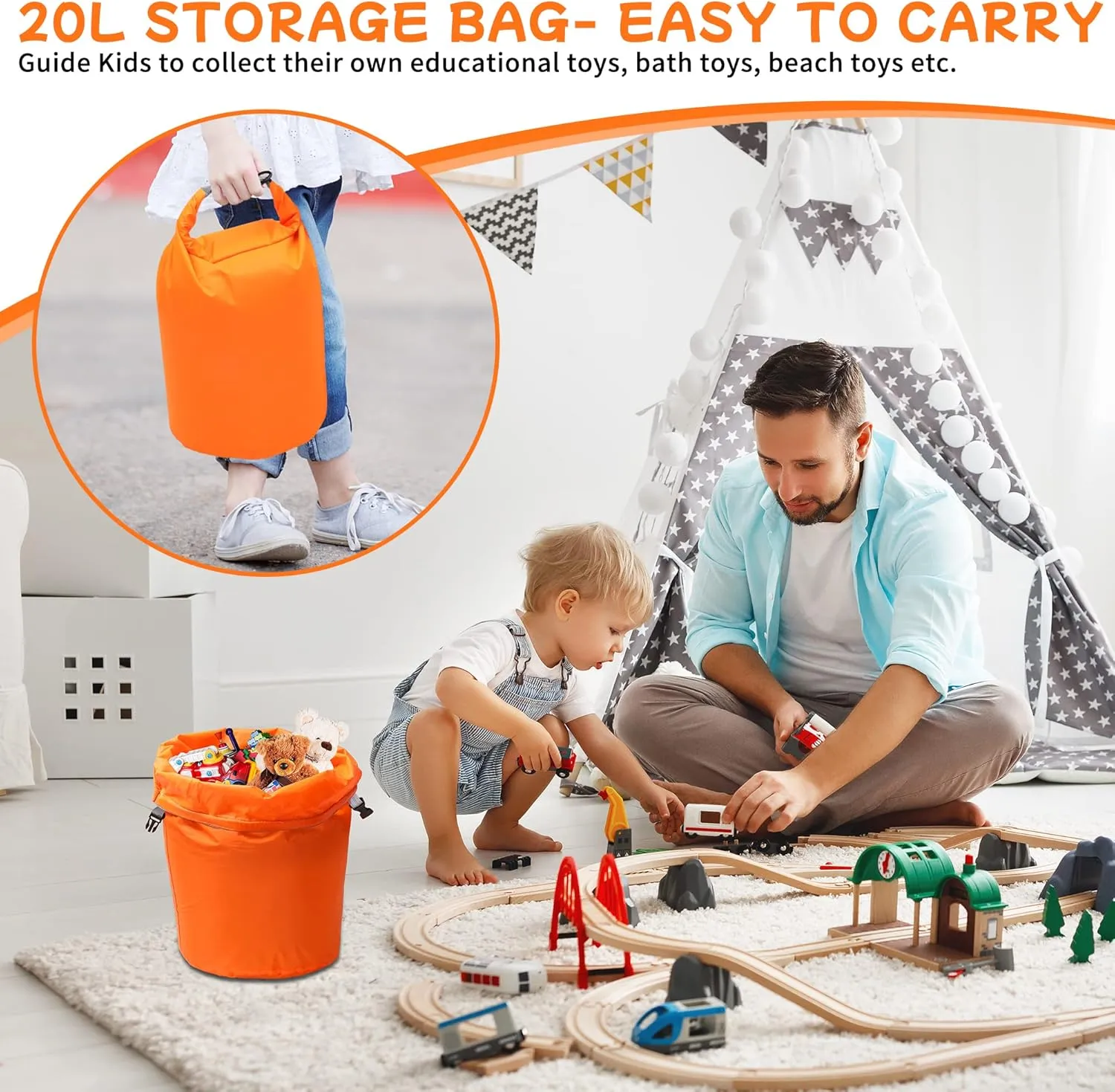 R2Depot Waterproof Dry Bag, 5L/10L/20L/40L/70L Dry Storage Bag for Kayaking, Gym, Hiking, Swimming (Orange, 20L)