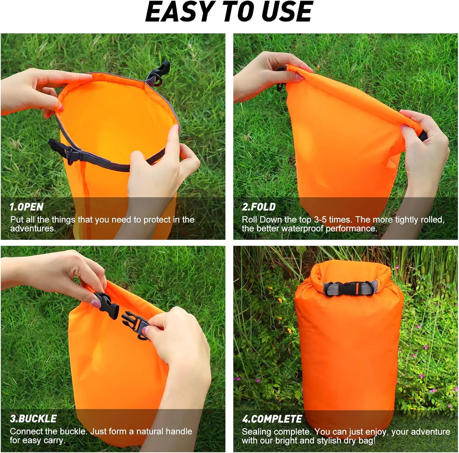 R2Depot Waterproof Dry Bag, 5L/10L/20L/40L/70L Dry Storage Bag for Kayaking, Gym, Hiking, Swimming (Orange, 20L)