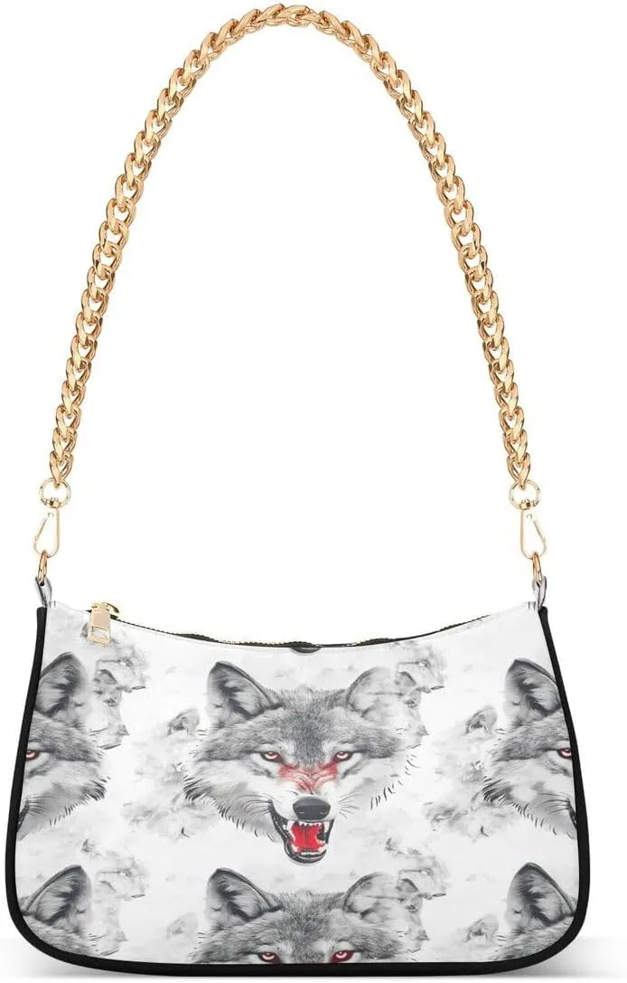 Red Eye Wolf Tote Bag Hobo Handbag for Women Ladies Shoulder Bag Mini Clutch Purse with Zipper Closure