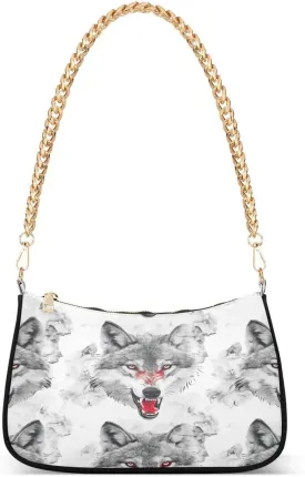 Red Eye Wolf Tote Bag Hobo Handbag for Women Ladies Shoulder Bag Mini Clutch Purse with Zipper Closure