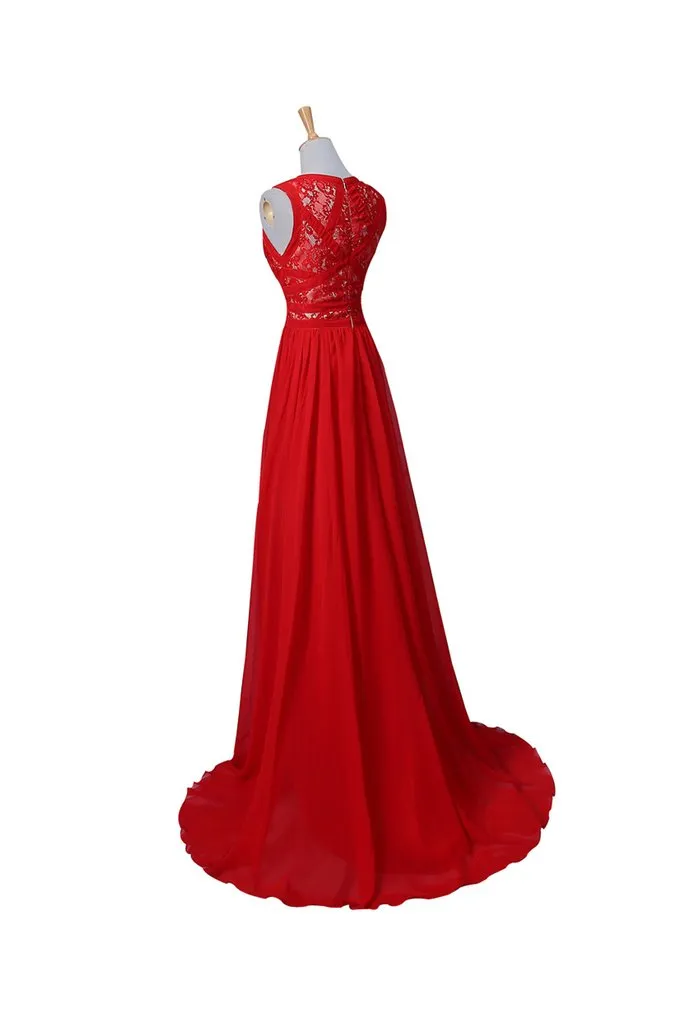 Red Lace Chiffon Beaded Long Prom\Evening Dresses GY192
