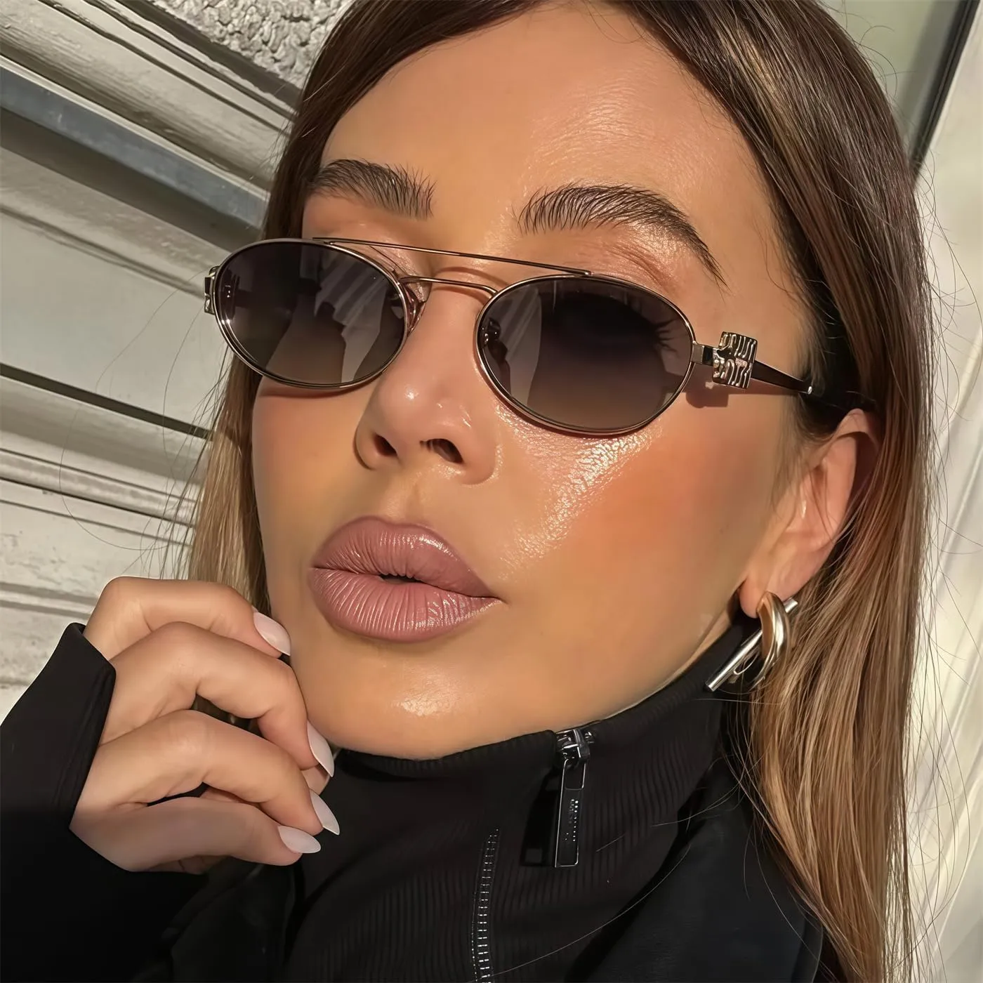 Retro Oval 90s Metal Sunglasses for Women, 2025 Trendy Chic Narrow Gold Sun Glasses Fashion Sunnies