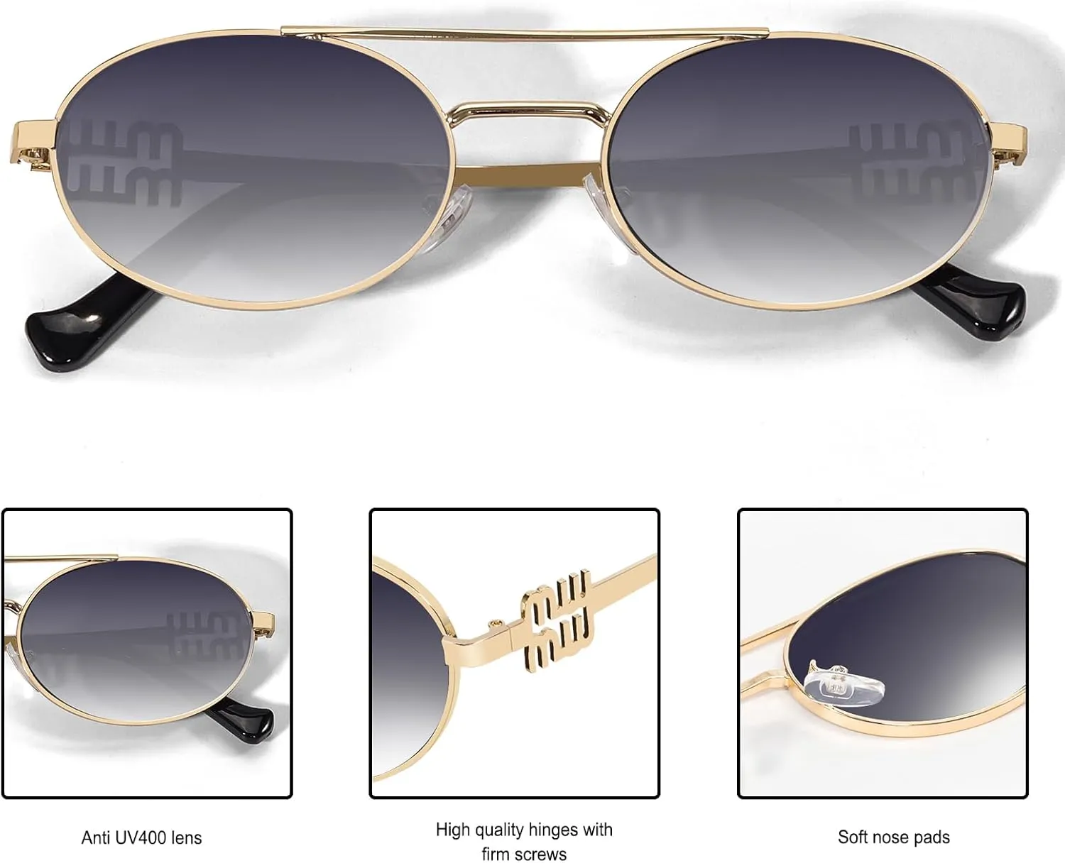 Retro Oval 90s Metal Sunglasses for Women, 2025 Trendy Chic Narrow Gold Sun Glasses Fashion Sunnies