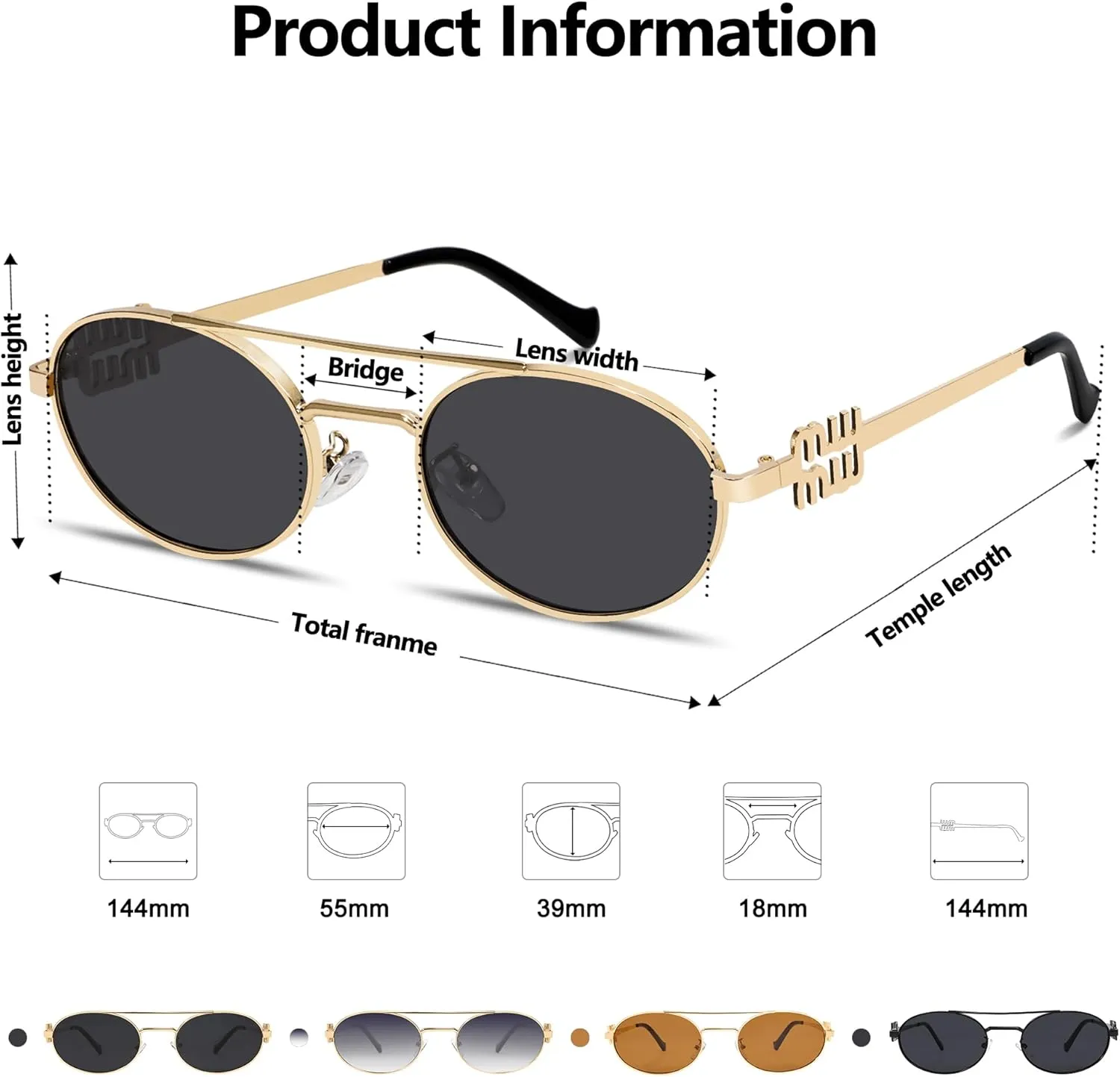 Retro Oval 90s Metal Sunglasses for Women, 2025 Trendy Chic Narrow Gold Sun Glasses Fashion Sunnies