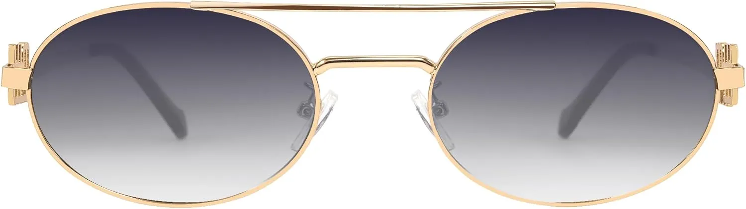 Retro Oval 90s Metal Sunglasses for Women, 2025 Trendy Chic Narrow Gold Sun Glasses Fashion Sunnies