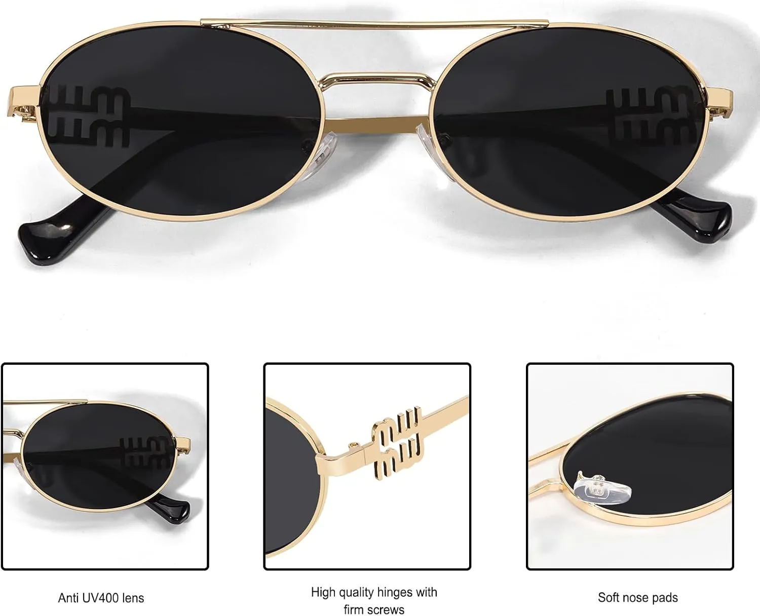 Retro Oval 90s Metal Sunglasses for Women, 2025 Trendy Chic Narrow Gold Sun Glasses Fashion Sunnies