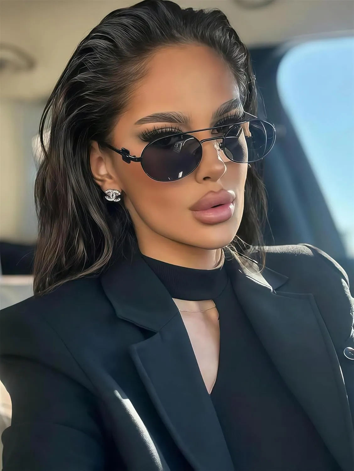 Retro Oval 90s Metal Sunglasses for Women, 2025 Trendy Chic Narrow Gold Sun Glasses Fashion Sunnies