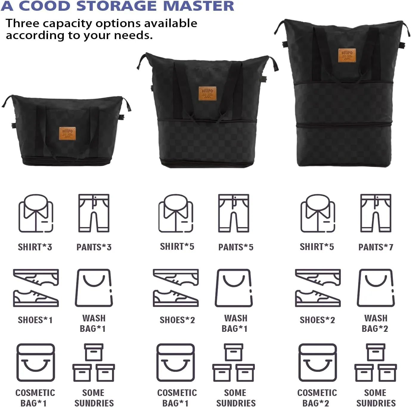 Rolling Duffle Bag with Wheels, 28-58L Expandable Foldable Travel Duffel Bag, Lightweight Carry-On Luggage for Gym, Camping, Weekend Trips, Business Travel, Duffel Bag for Women & Men(Black)