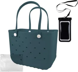 Rubber Beach Tote Bag - Waterproof Washable Durable Open Purses with Zipper Pocket and Phone Pouch for Pool Boat