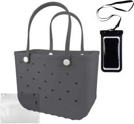 Rubber Beach Tote Bag - Waterproof Washable Durable Open Purses with Zipper Pocket and Phone Pouch for Pool Boat
