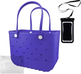 Rubber Beach Tote Bag - Waterproof Washable Durable Open Purses with Zipper Pocket and Phone Pouch for Pool Boat