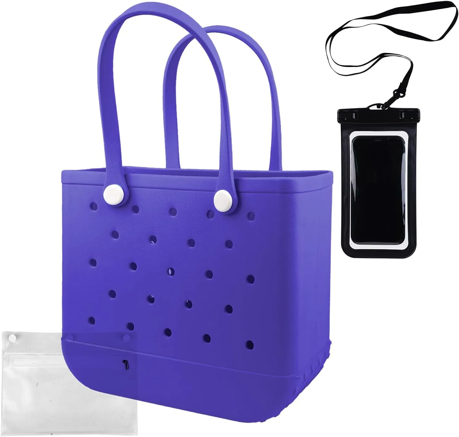 Rubber Beach Tote Bag - Waterproof Washable Durable Open Purses with Zipper Pocket and Phone Pouch for Pool Boat
