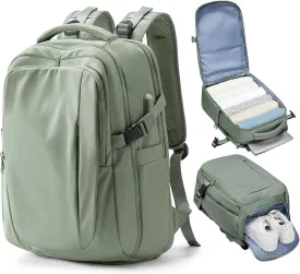 Sage Green Travel Backpack for Women Mens Backpack Carry On Flight Approved personal item bag, 14 Inch Anti Theft Laptop Backpack Waterproof for Weekender Traveling Hiking