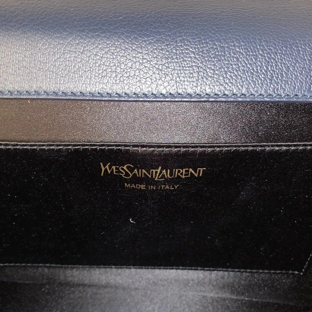Saint Laurent Dark Blue Calfskin Monogram Large Belle De Jour Clutch