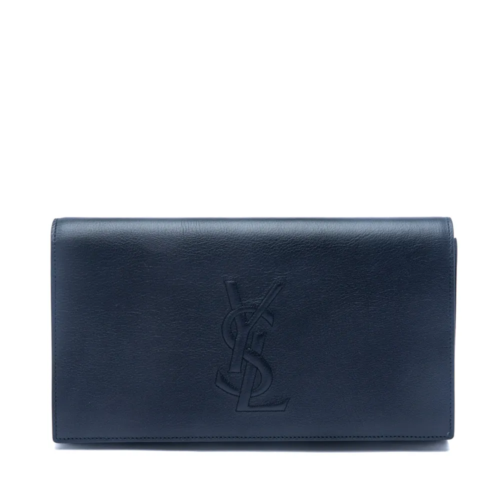 Saint Laurent Dark Blue Calfskin Monogram Large Belle De Jour Clutch