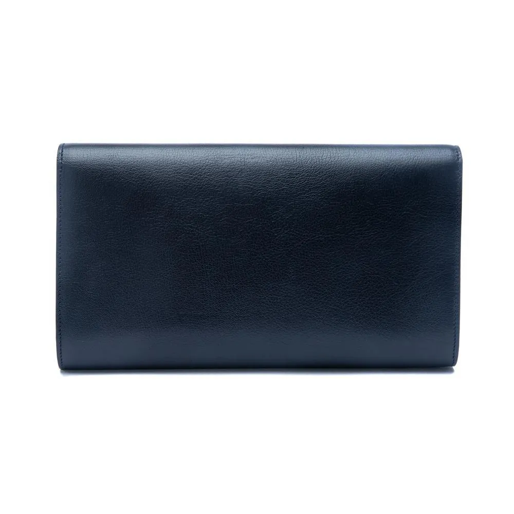 Saint Laurent Dark Blue Calfskin Monogram Large Belle De Jour Clutch