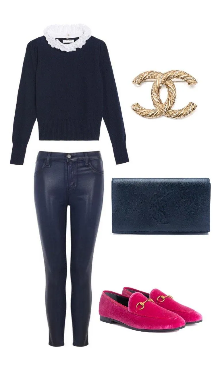 Saint Laurent Dark Blue Calfskin Monogram Large Belle De Jour Clutch
