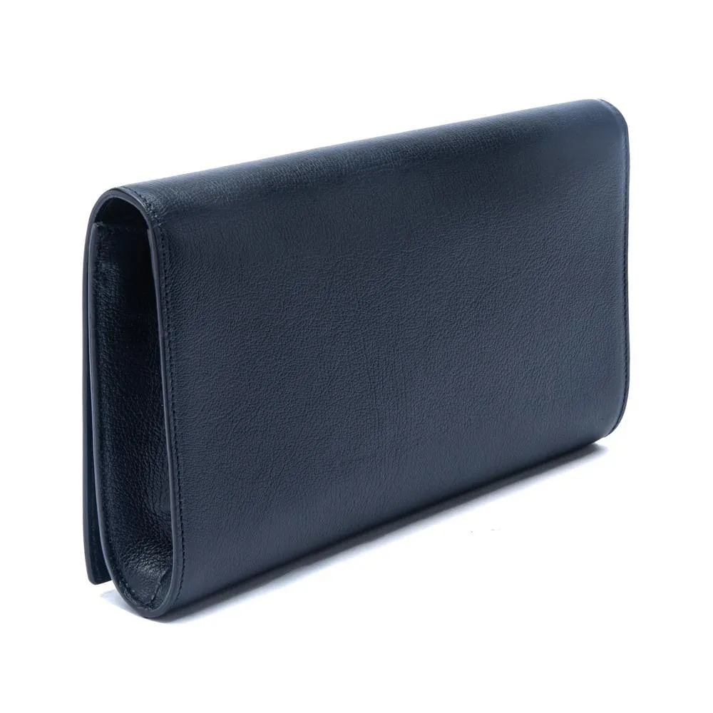 Saint Laurent Dark Blue Calfskin Monogram Large Belle De Jour Clutch