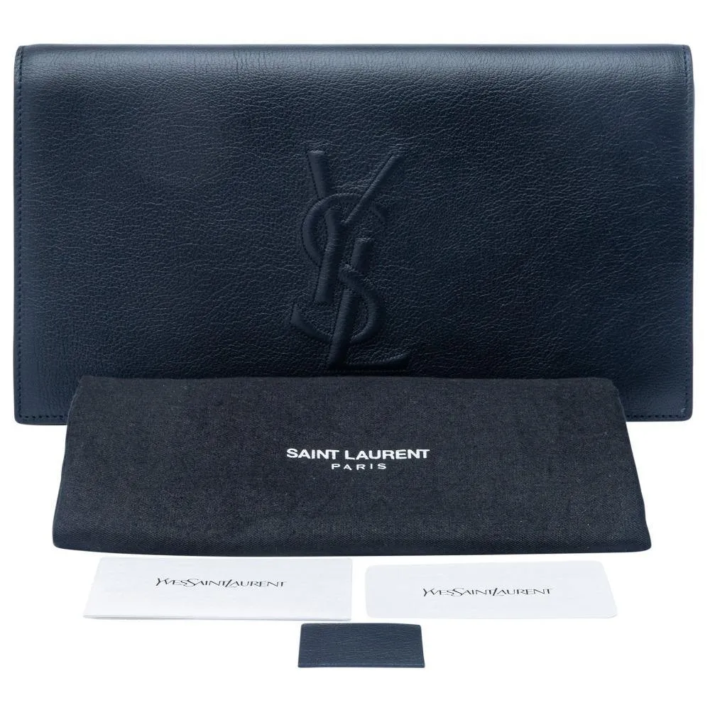 Saint Laurent Dark Blue Calfskin Monogram Large Belle De Jour Clutch