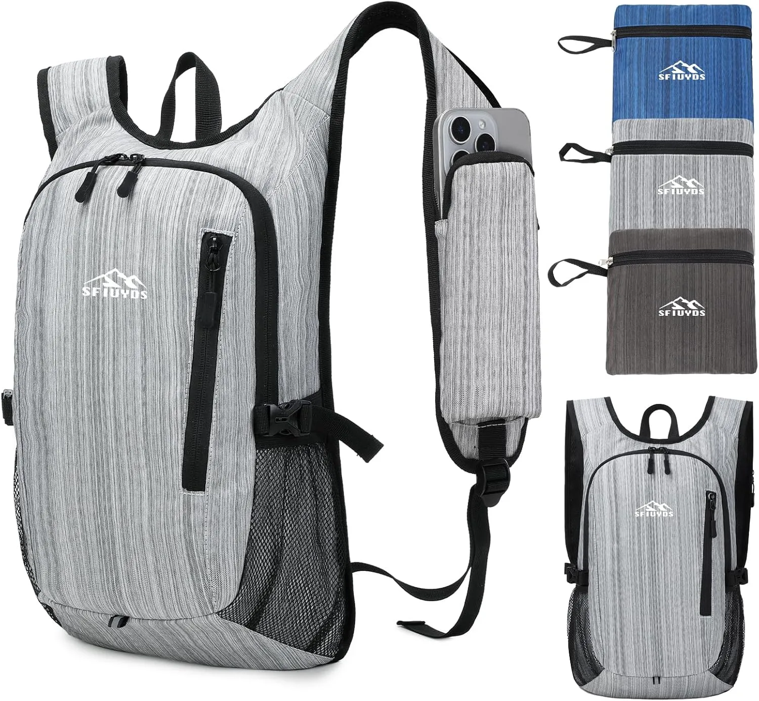 Small Hiking Backpack, 15L Lightweight Travel Backpack with Phone Pocket, Hiking Daypack for Women Men,Light Grey