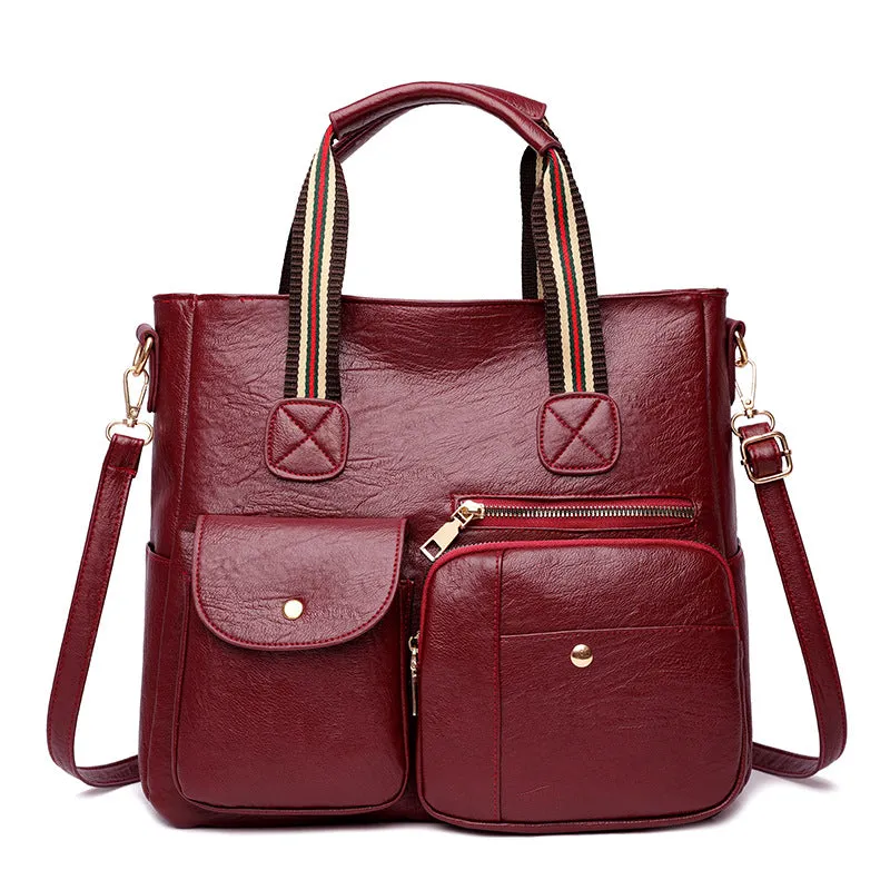 Sohiwoo Large Capacity Multi-Pocket Crossbody Tote Bag Trendy PU Leather Shoulder Bag Practical Commuter Handbag