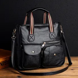 Sohiwoo Large Capacity Multi-Pocket Crossbody Tote Bag Trendy PU Leather Shoulder Bag Practical Commuter Handbag