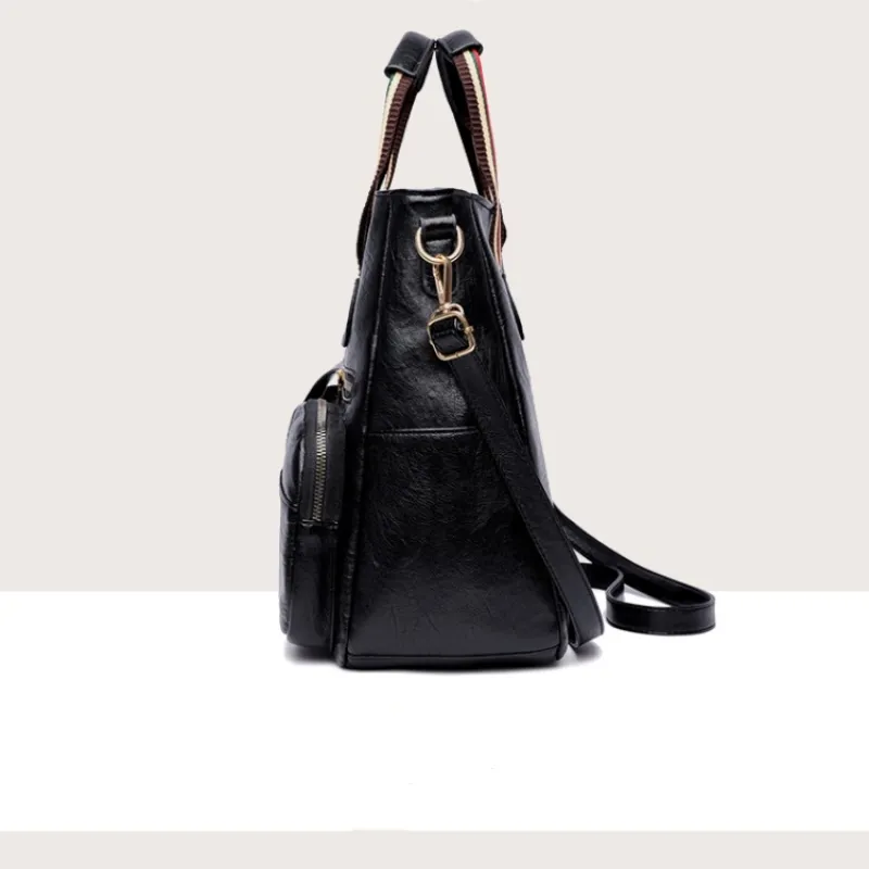 Sohiwoo Large Capacity Multi-Pocket Crossbody Tote Bag Trendy PU Leather Shoulder Bag Practical Commuter Handbag