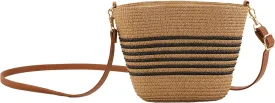 Straw Crossbody Bags for Women with stripe, Hand Woven Shoulder Bag with Adjustable Faux Leather Strap, Beach Purses