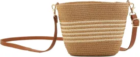 Straw Crossbody Bags for Women with stripe, Hand Woven Shoulder Bag with Adjustable Faux Leather Strap, Beach Purses
