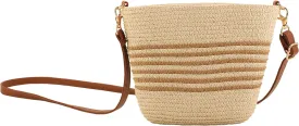 Straw Crossbody Bags for Women with stripe, Hand Woven Shoulder Bag with Adjustable Faux Leather Strap, Beach Purses
