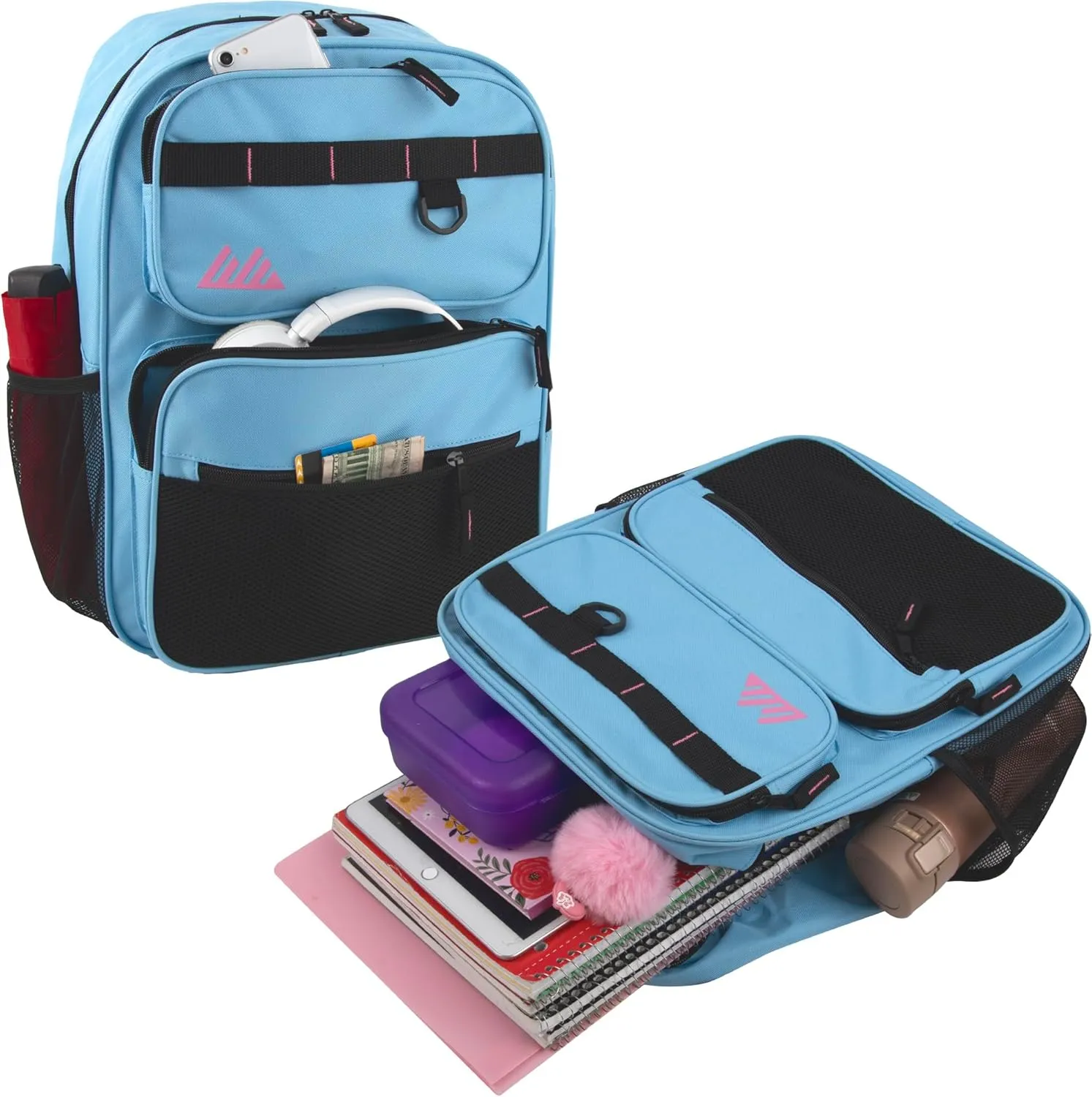 Summit Ridge Travel Backpack for Men and Women, Spacious Work Daypack with Water Bottle Pockets (Light Blue)