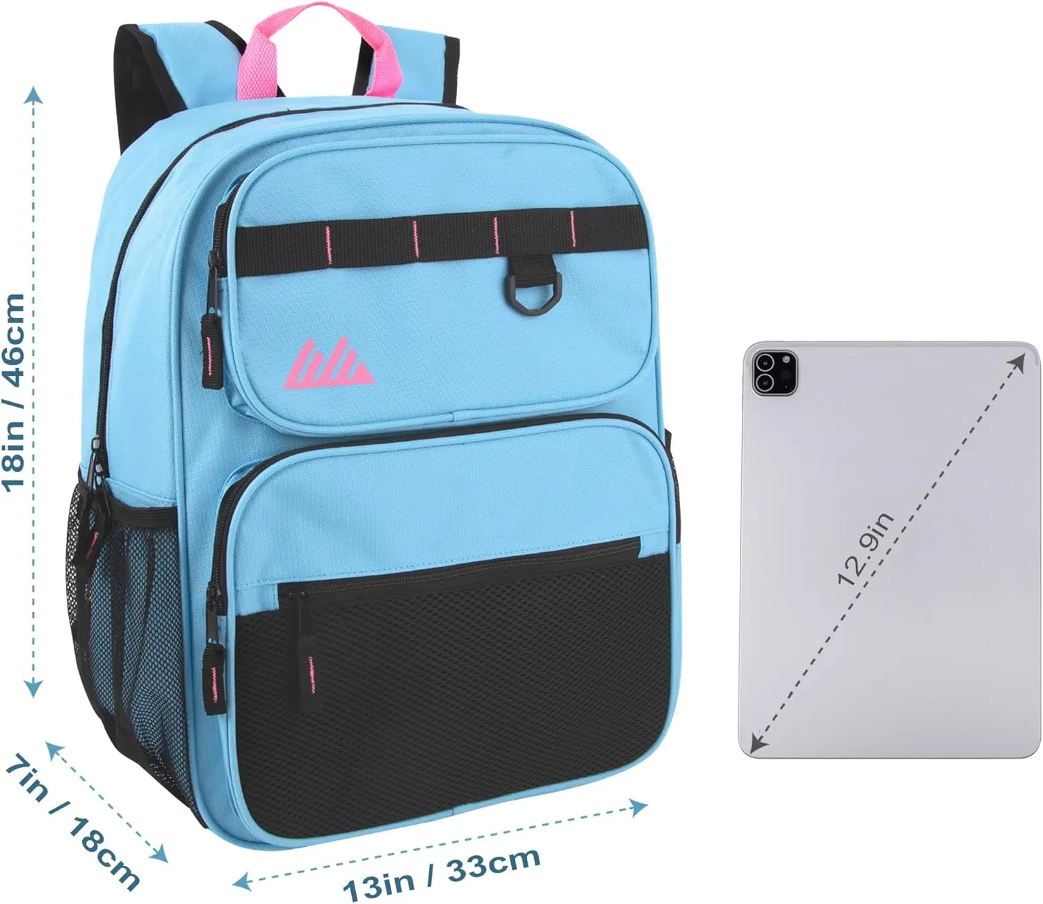 Summit Ridge Travel Backpack for Men and Women, Spacious Work Daypack with Water Bottle Pockets (Light Blue)