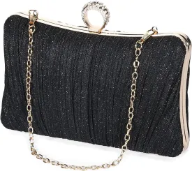 Tanpell Elegant Pleated Glitter Evening Bags Clutch for Women Formal Bridal Wedding Purse Prom Cocktail Party Handbags