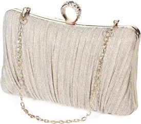 Tanpell Elegant Pleated Glitter Evening Bags Clutch for Women Formal Bridal Wedding Purse Prom Cocktail Party Handbags