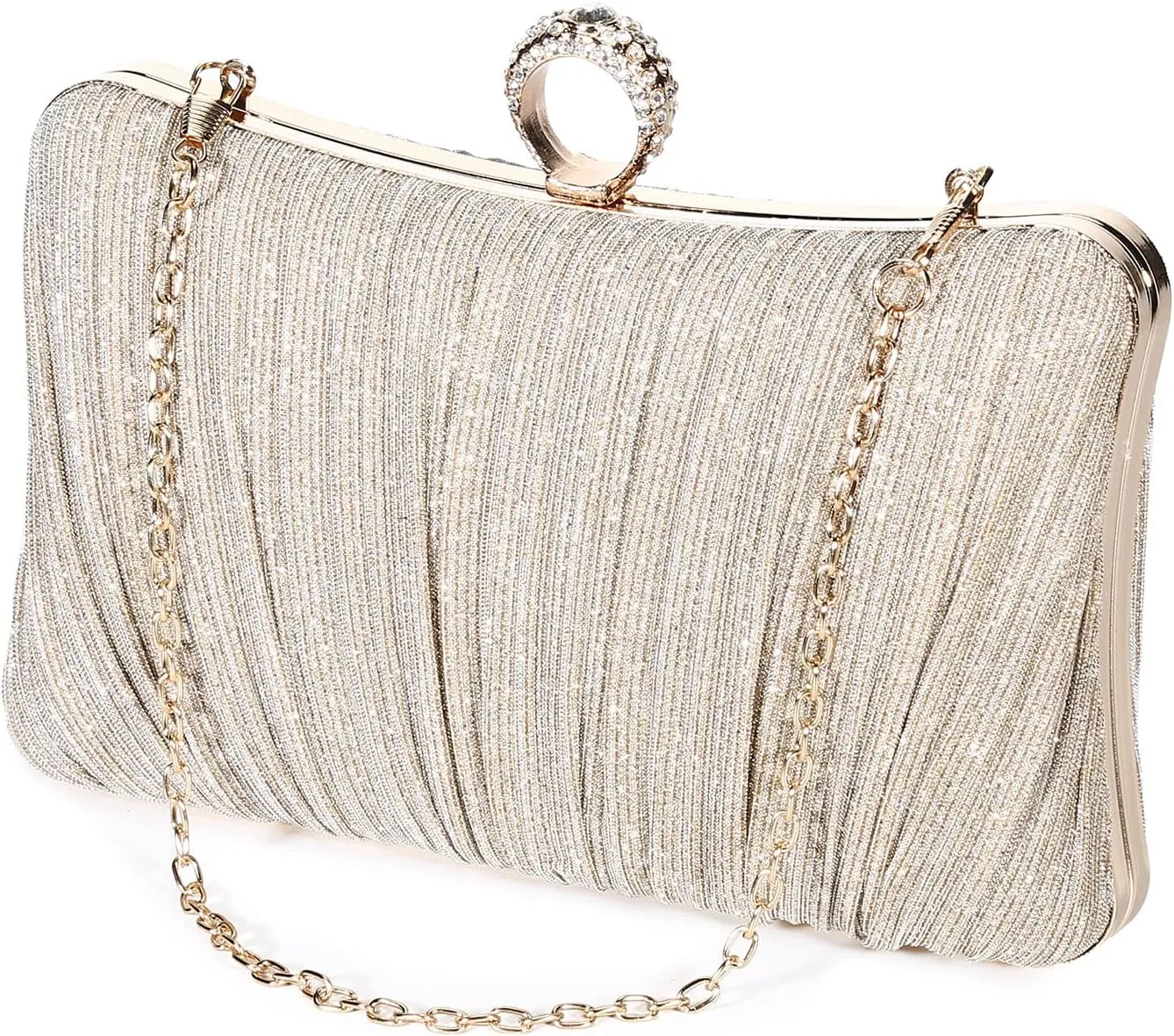 Tanpell Elegant Pleated Glitter Evening Bags Clutch for Women Formal Bridal Wedding Purse Prom Cocktail Party Handbags