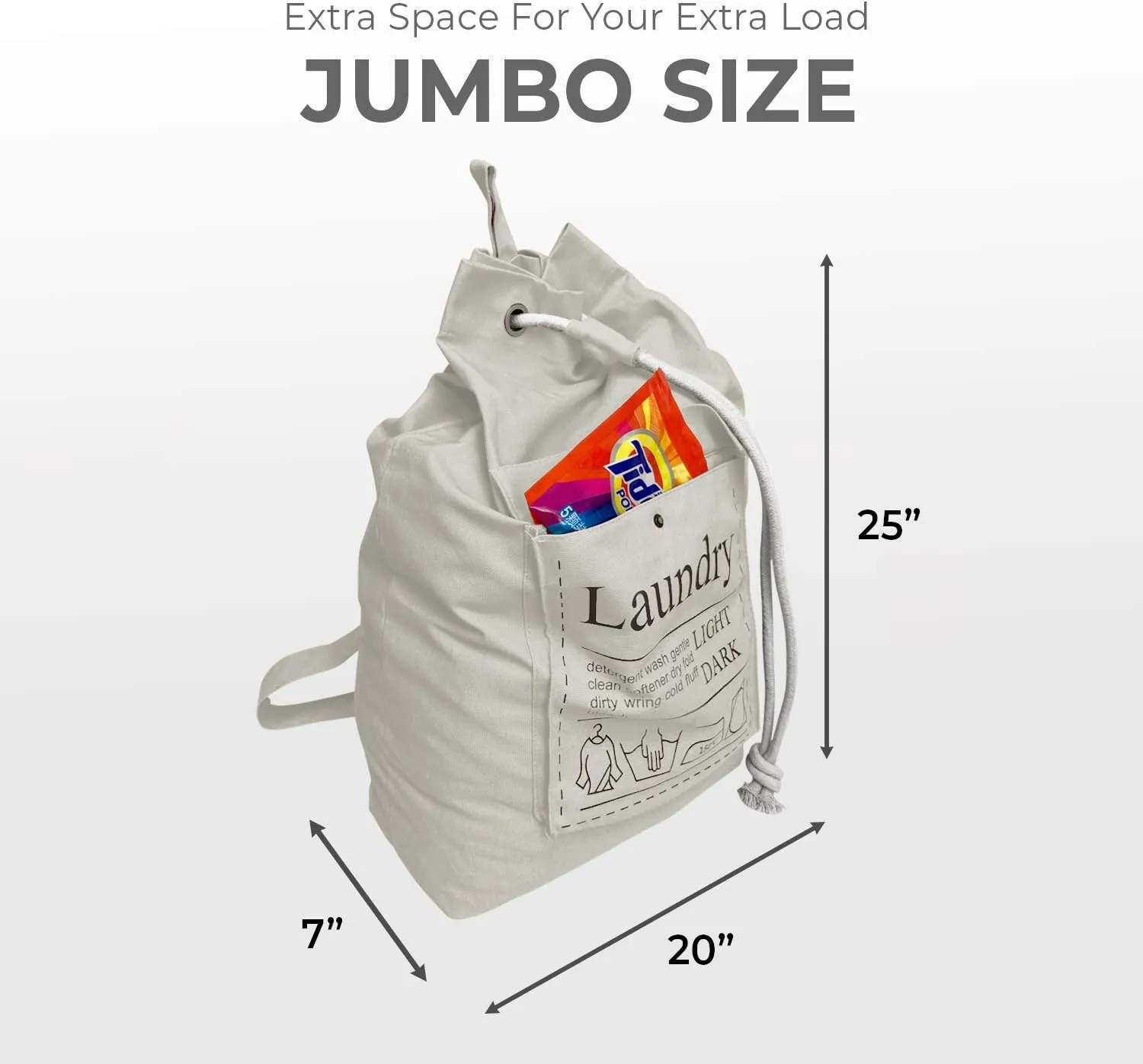 Teeo - Laundry Backpack - College Dorm Room Essentials - Laundry Bag Travel - Hamper - Backpack Large Spacious 25X20 Drawstring 100% Sturdy Cotton Canvas, Hamper Storage Organizer (Natural)