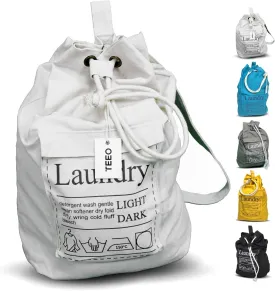 Teeo - Laundry Backpack - College Dorm Room Essentials - Laundry Bag Travel - Hamper - Backpack Large Spacious 25X20 Drawstring 100% Sturdy Cotton Canvas, Hamper Storage Organizer (Natural)