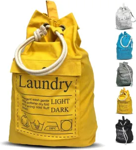 Teeo - Laundry Bag - Dorm Room Essentials - Travel Laundry Bags - College Essentials - Backpack Large Spacious 25X20 Drawstring 100% Sturdy Cotton Canvas, Hamper Storage Organizer (Yellow)