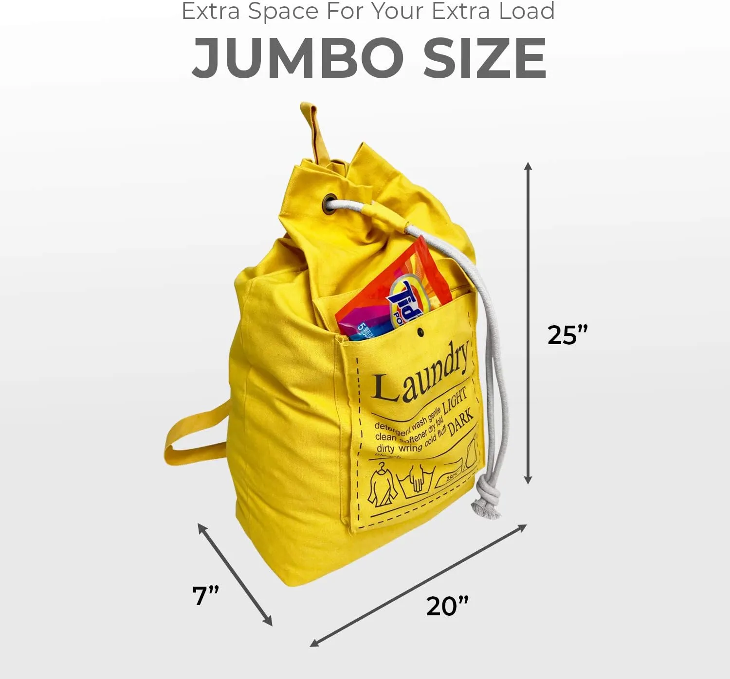 Teeo - Laundry Bag - Dorm Room Essentials - Travel Laundry Bags - College Essentials - Backpack Large Spacious 25X20 Drawstring 100% Sturdy Cotton Canvas, Hamper Storage Organizer (Yellow)