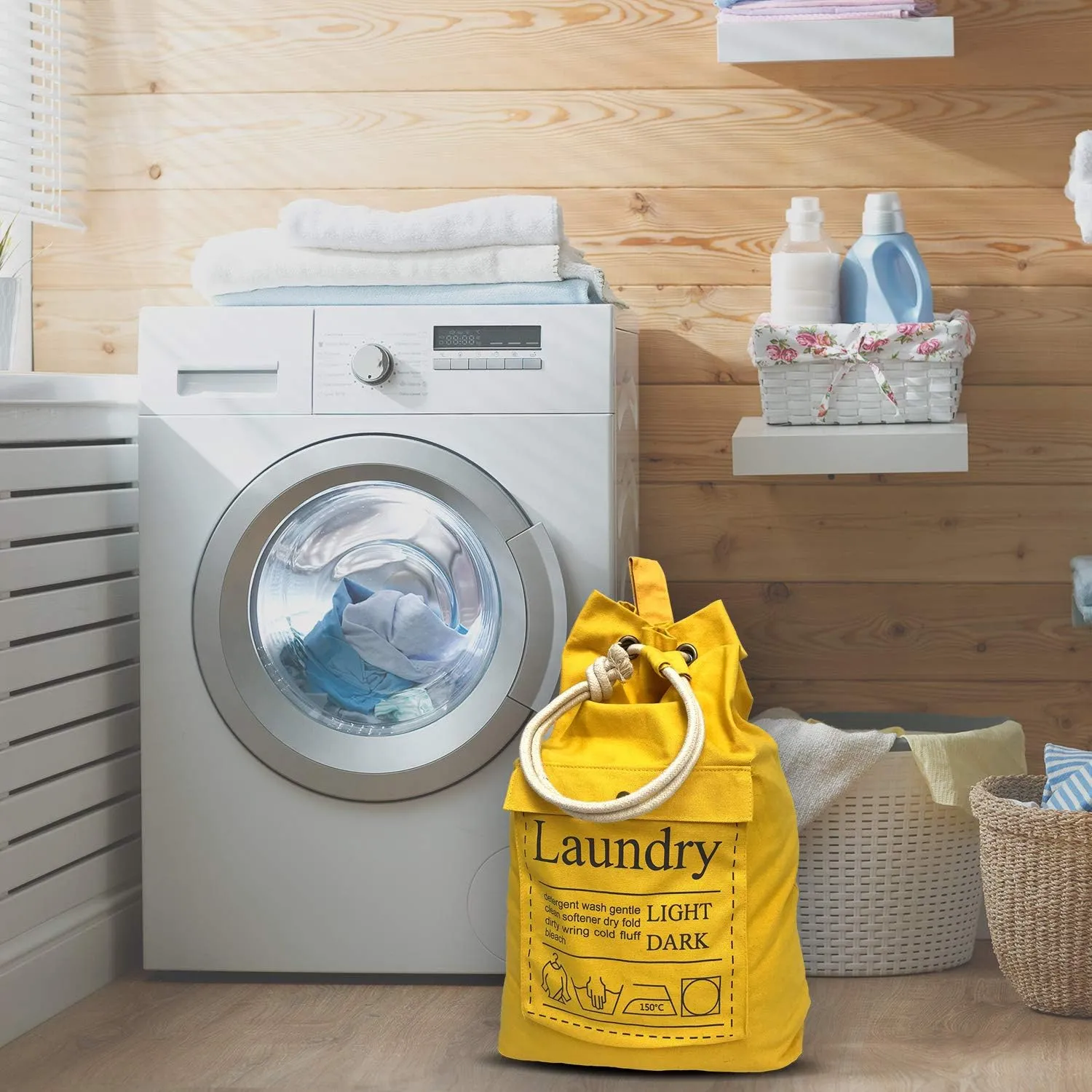 Teeo - Laundry Bag - Dorm Room Essentials - Travel Laundry Bags - College Essentials - Backpack Large Spacious 25X20 Drawstring 100% Sturdy Cotton Canvas, Hamper Storage Organizer (Yellow)